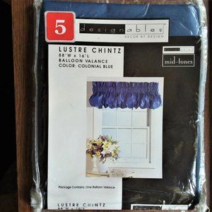 VTG Designables Luster Chintz Balloon Valance Curtain Colonial Blue 88 X 16 New